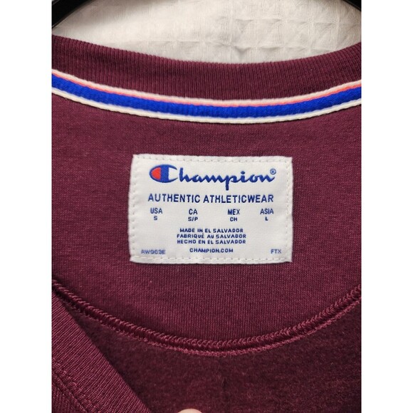 Champion Sweatshirt Womens Sm Crewneck Pullover Burgundy Logo Fleece - Picture 3 of 8